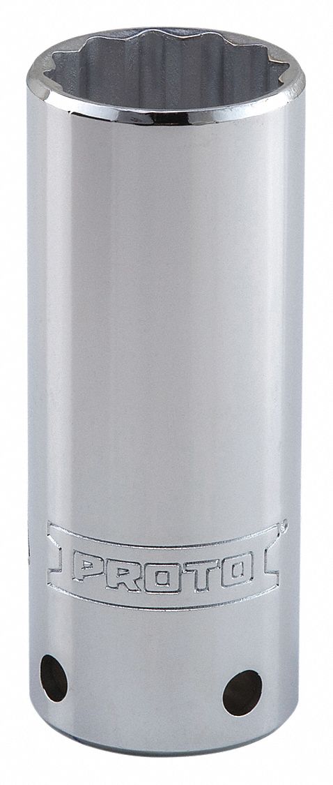 Socket: SAE, 1/2 in Drive Size, 1 in Socket Size, 12-Point, Deep, Chrome, Tether Ready, Socket