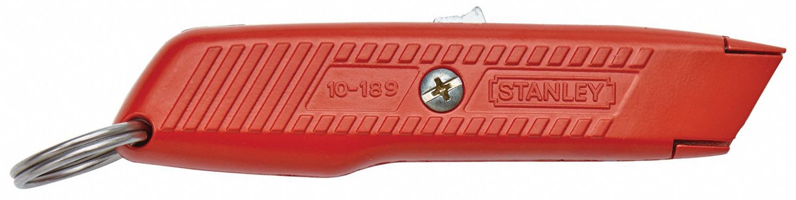 Safety Knife: 6 in Overall Lg, Textured, 1 1/4 in Overall Wd, Metal, Orange, Tools Needed