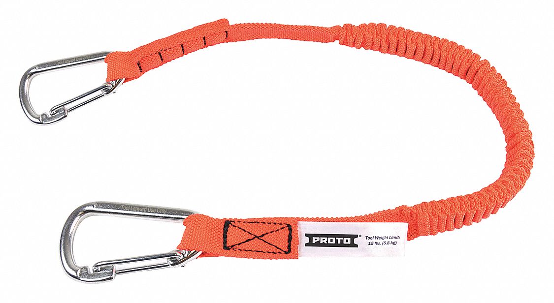 Tool Lanyard: Orange, Carabiner, Steel, Hand Tools