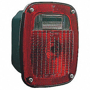 STOP/TAIL/TURN COMBO LAMP, RECTANGLE, INCAND, 3-STUD, 12 V, RED, 6 5/8 X 5 5/8 X 2 13/16 IN