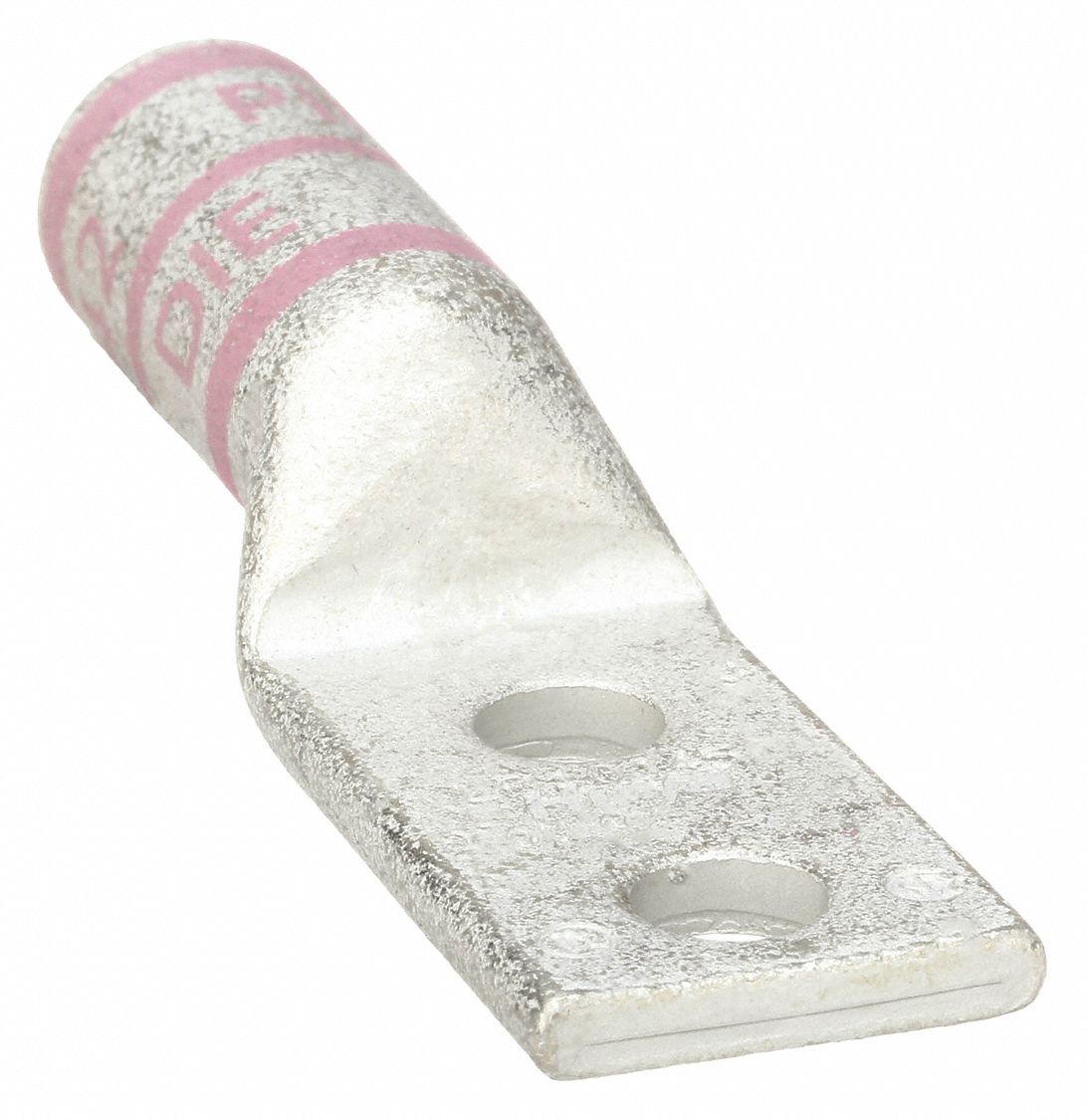 TWO-HOLE LUG COMPRESSION CONNECTOR, 1/0 AWG MAX WIRE SIZE, ¼ IN STUD SIZE, 1⅛ IN STRIP L, PINK