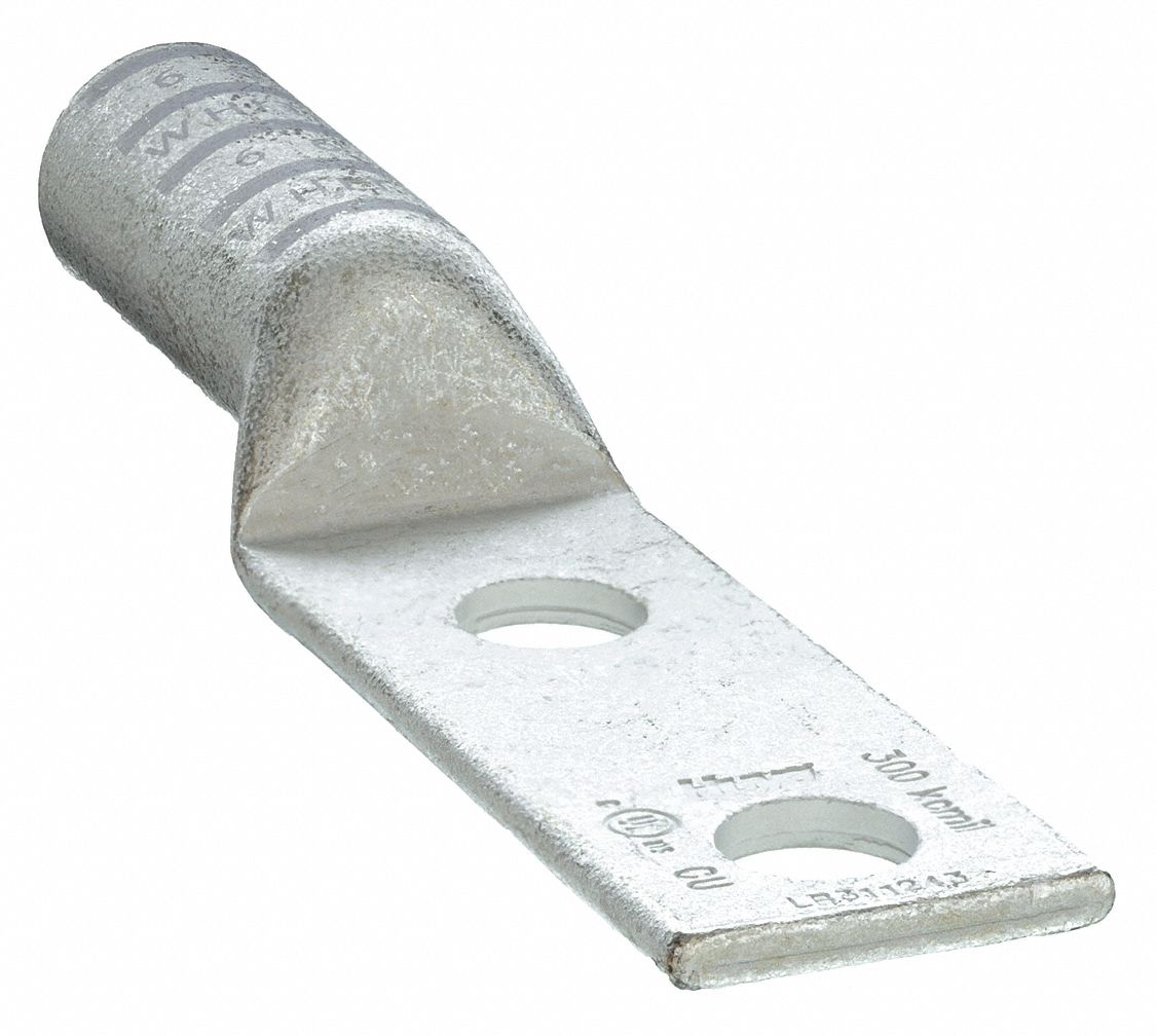 TWO-HOLE LUG COMPRESSION CONNECTOR, 300 KCMIL MAX WIRE SIZE, ½ IN STUD SIZE, 1 15/16 IN STRIP L