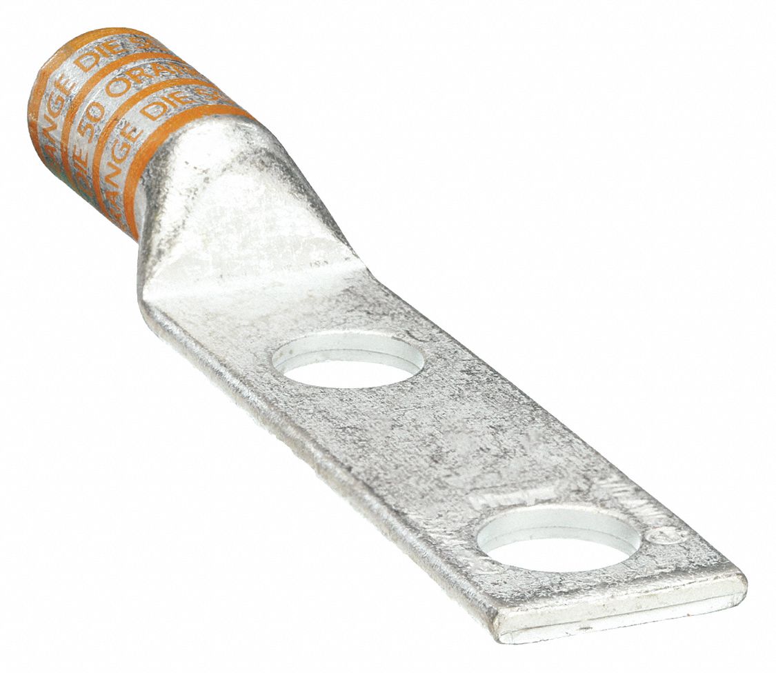 TWO-HOLE LUG COMPRESSION CONNECTOR, 3/0 AWG MAX WIRE SIZE, ½ IN STUD SIZE, 1¼ IN STRIP L, ORANGE