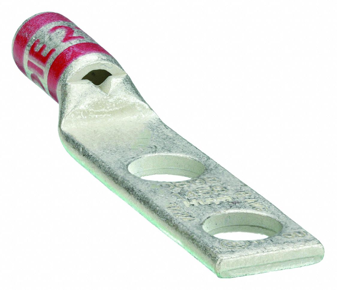 TWO-HOLE LUG COMPRESSION CONNECTOR, 8 AWG MAX WIRE SIZE, #10 STUD SIZE, RED