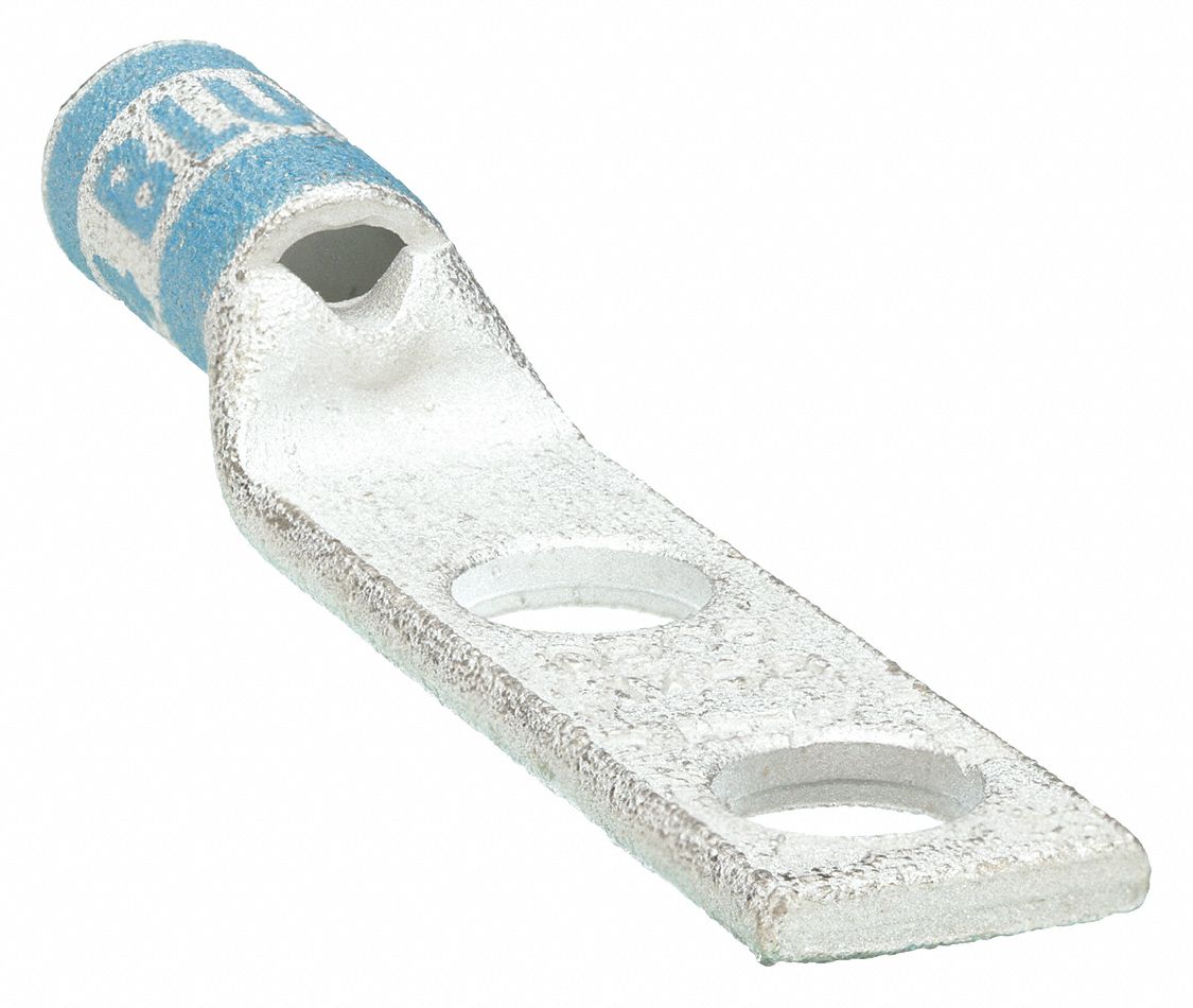 TWO-HOLE LUG COMPRESSION CONNECTOR, 6 AWG MAX WIRE SIZE, ⅜ IN STUD SIZE, 9/16 IN STRIP L, BLUE