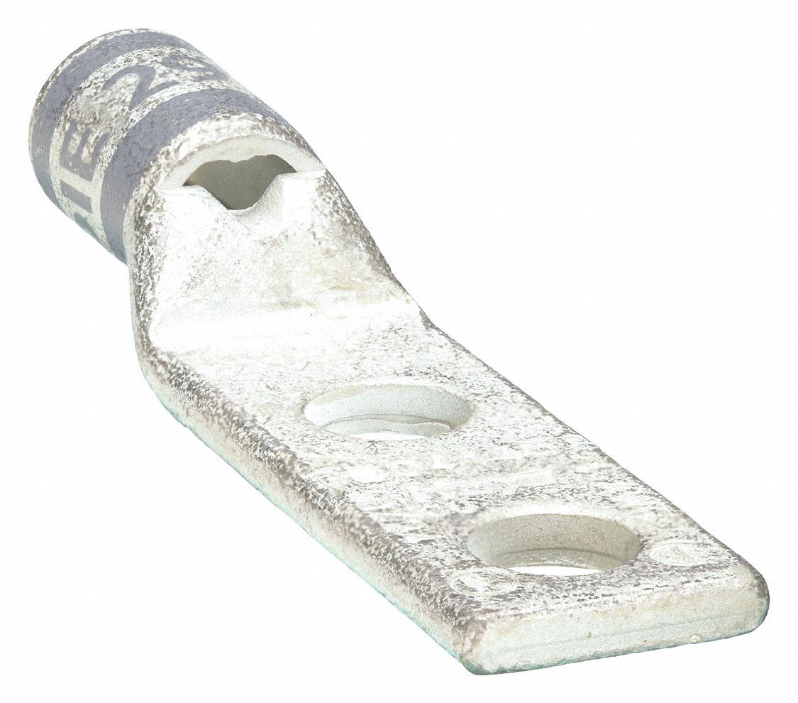 TWO-HOLE LUG COMPRESSION CONNECTOR, 4 AWG MAX WIRE SIZE, ¼ IN STUD SIZE, 9/16 IN STRIP L, GREY