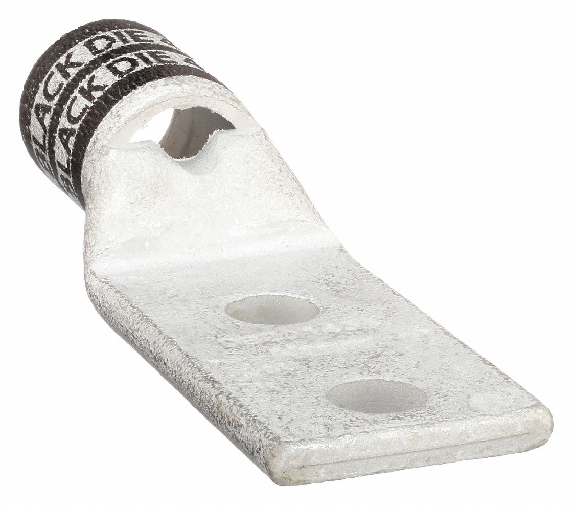 TWO-HOLE LUG COMPRESSION CONNECTOR, 2/0 AWG MAX WIRE SIZE, ⅜ IN STUD SIZE, 13/16 IN STRIP L
