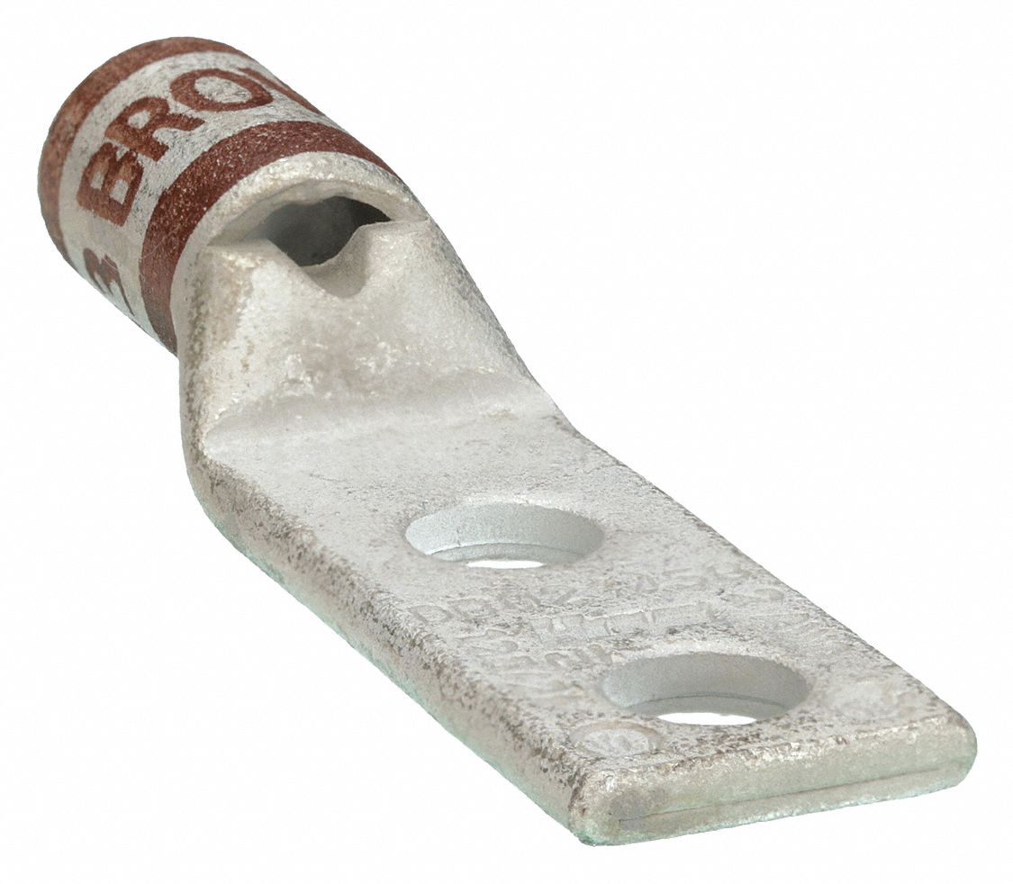 CONNECTEUR DE COMPRESSION À COSSE À DEUX TROUS, CUIVRE, 2 AWG, 3,73 PO LONGUEUR, 0,75 PO LARGEUR, 1/2 PO