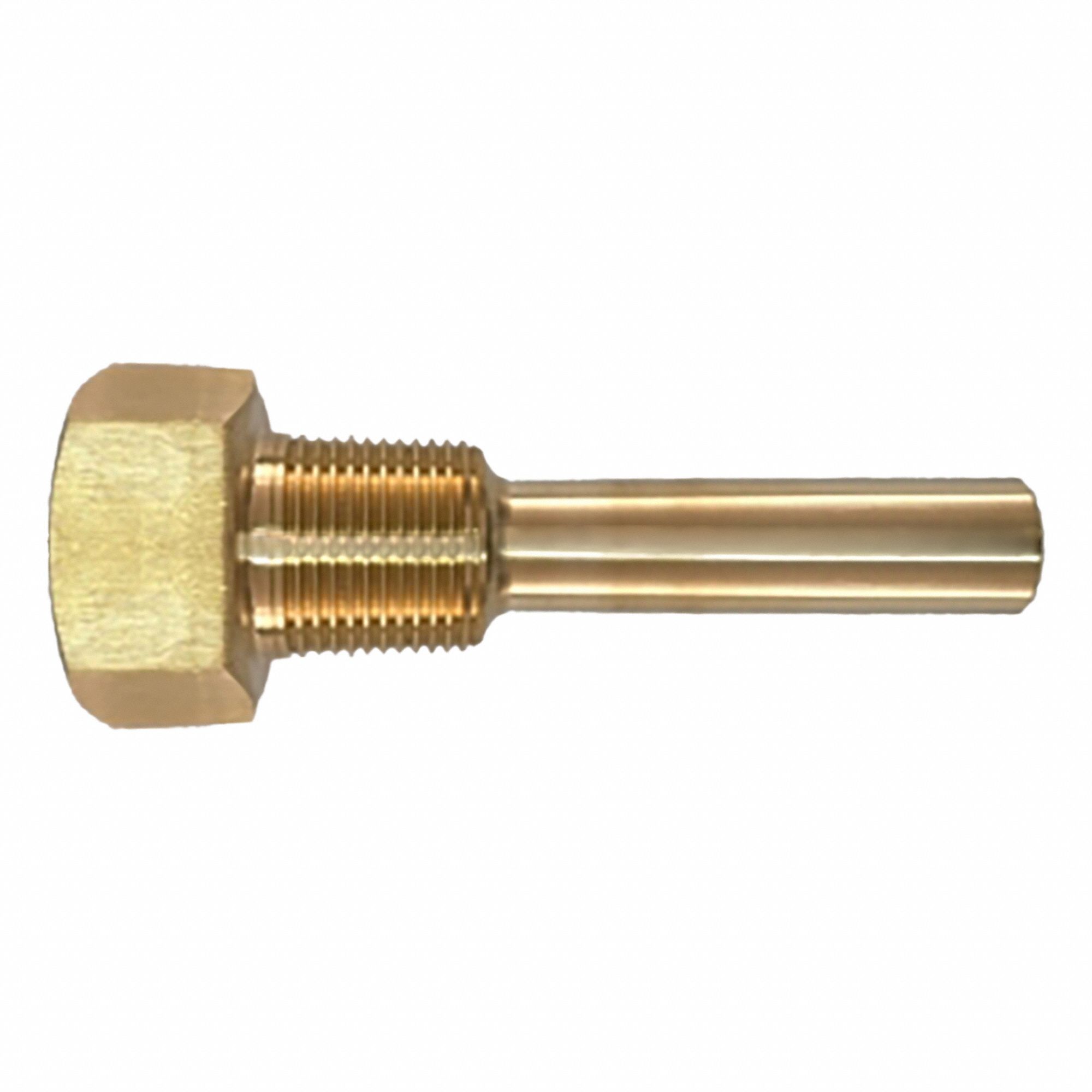 Threaded Thermowell: Brass, For 3 1/2 in Stem Lg, 3 1/2 in Insertion Lg