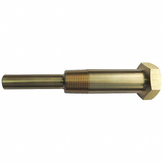 GRAINGER APPROVED Threaded Thermowell Brass, 3/4 in MNPT, For 6 in