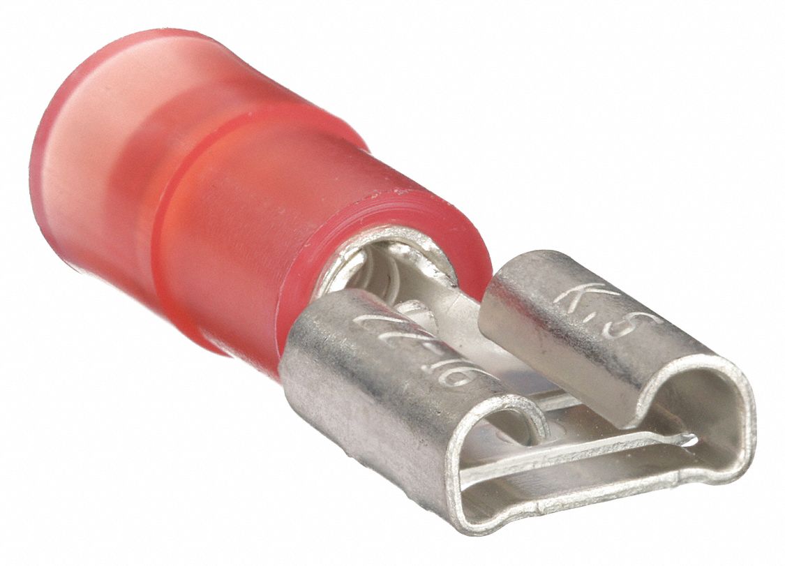 FEMALE DISCONNECT WITH COPPER SLEEVE, RED, NYLON, PARTIAL COVERAGE, CRIMP BARREL, 100 PK