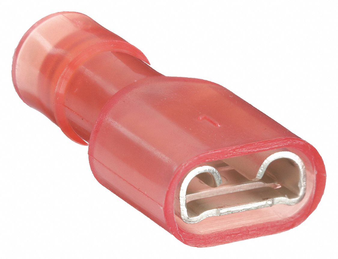 FEMALE DISCONNECT WITH COPPER SLEEVE, RED, NYLON, FULL COVERAGE, FEMALE SOCKET, 100 PK