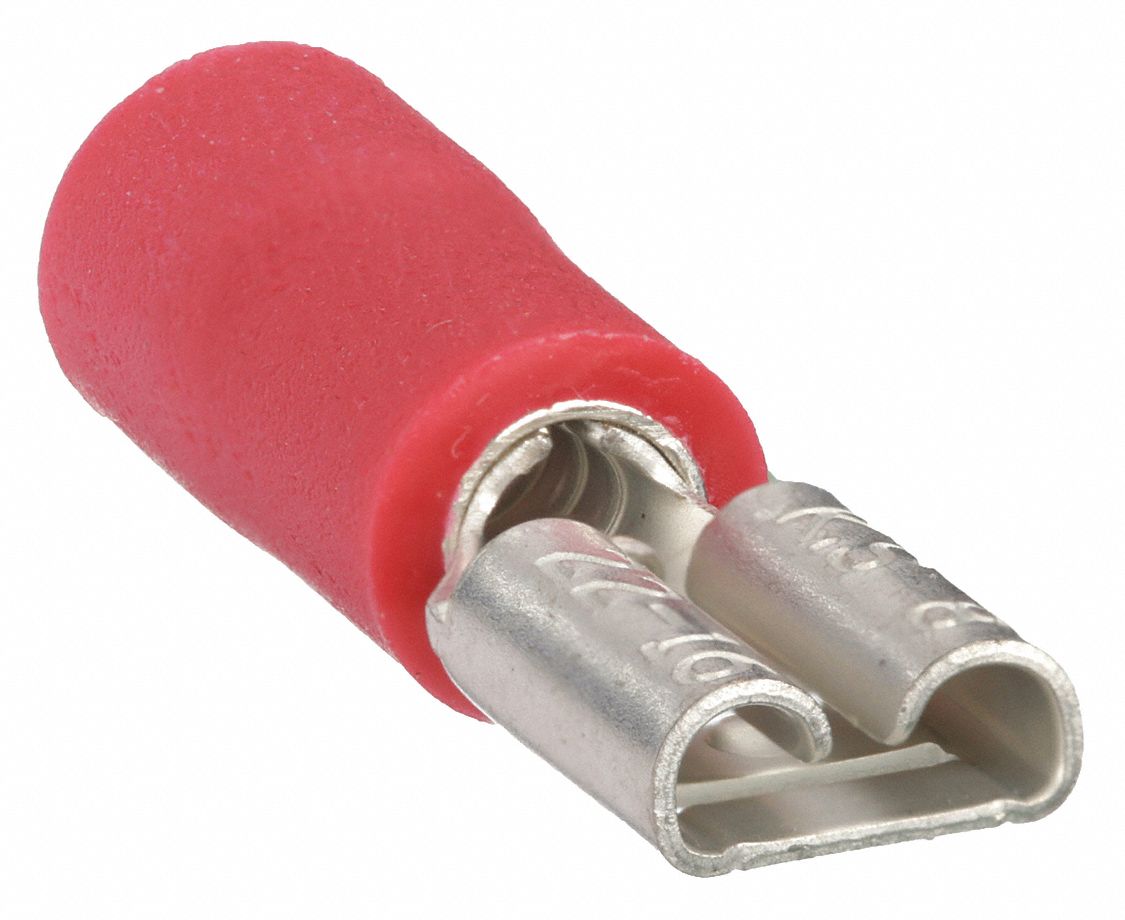 FEMALE DISCONNECT WITH COPPER SLEEVE, RED, VINYL, PARTIAL COVERAGE, CRIMP BARREL, 100 PK