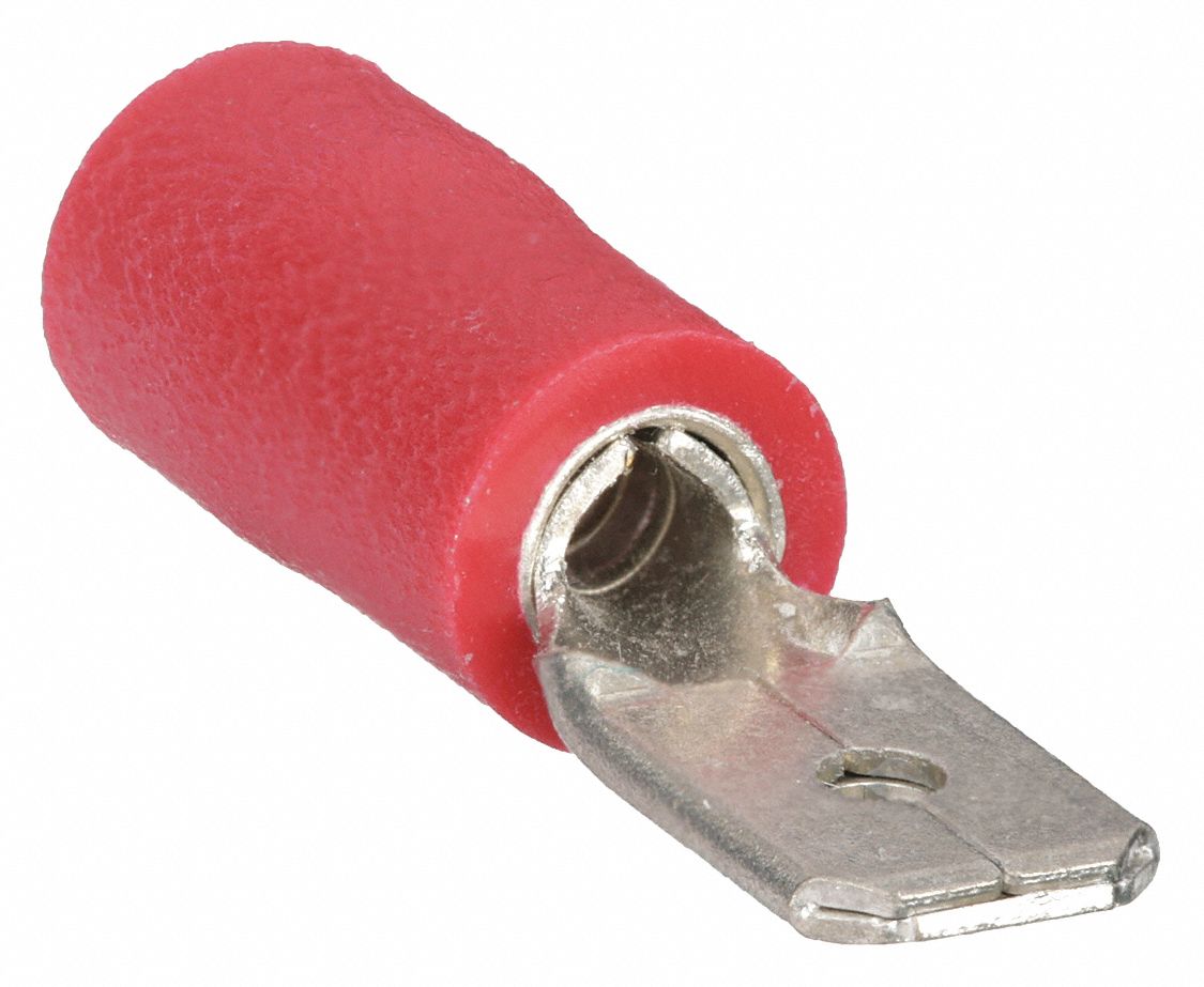 MALE DISCONNECT WITH COPPER SLEEVE, RED, VINYL, PARTIAL COVERAGE, MALE TAB, 100 PK