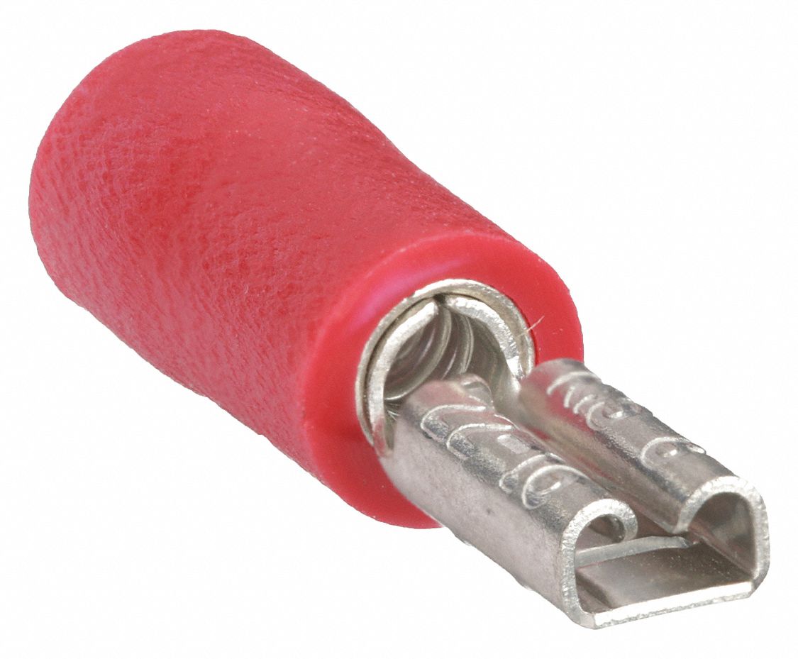 FEMALE DISCONNECT WITH COPPER SLEEVE, RED, VINYL, PARTIAL COVERAGE, CRIMP BARREL, 100 PK
