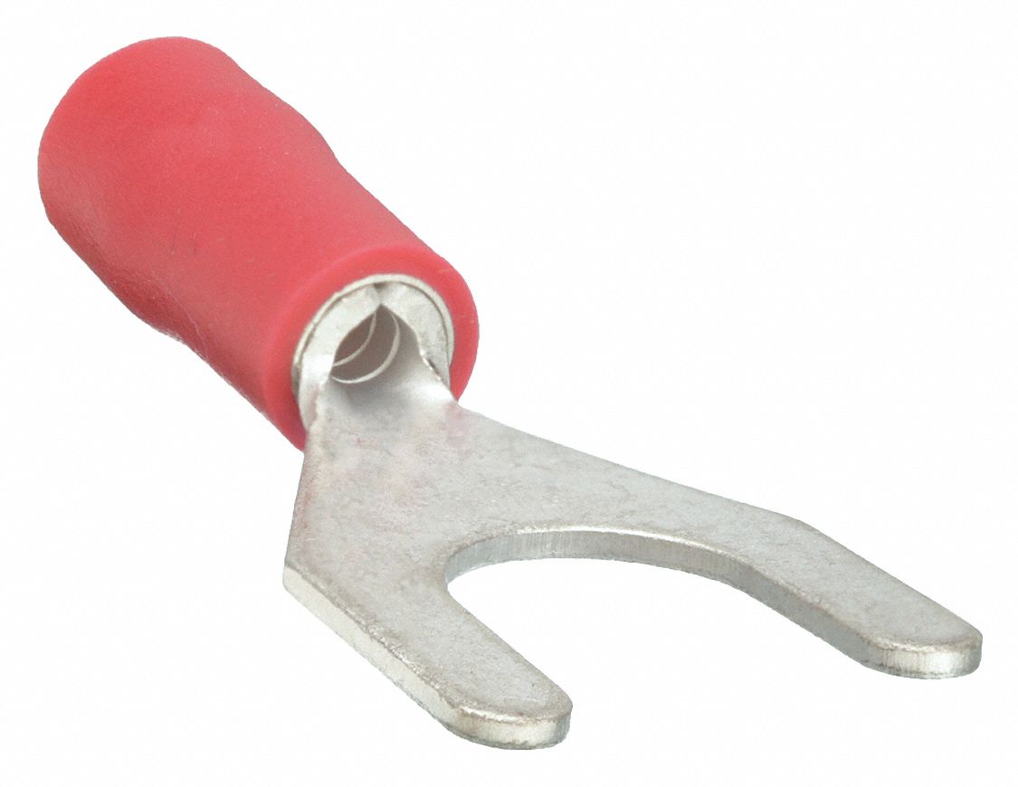 FORK TERMINAL, PARTIAL COVERAGE, RED, VINYL, ¼ IN STUD SIZE, 100 PK