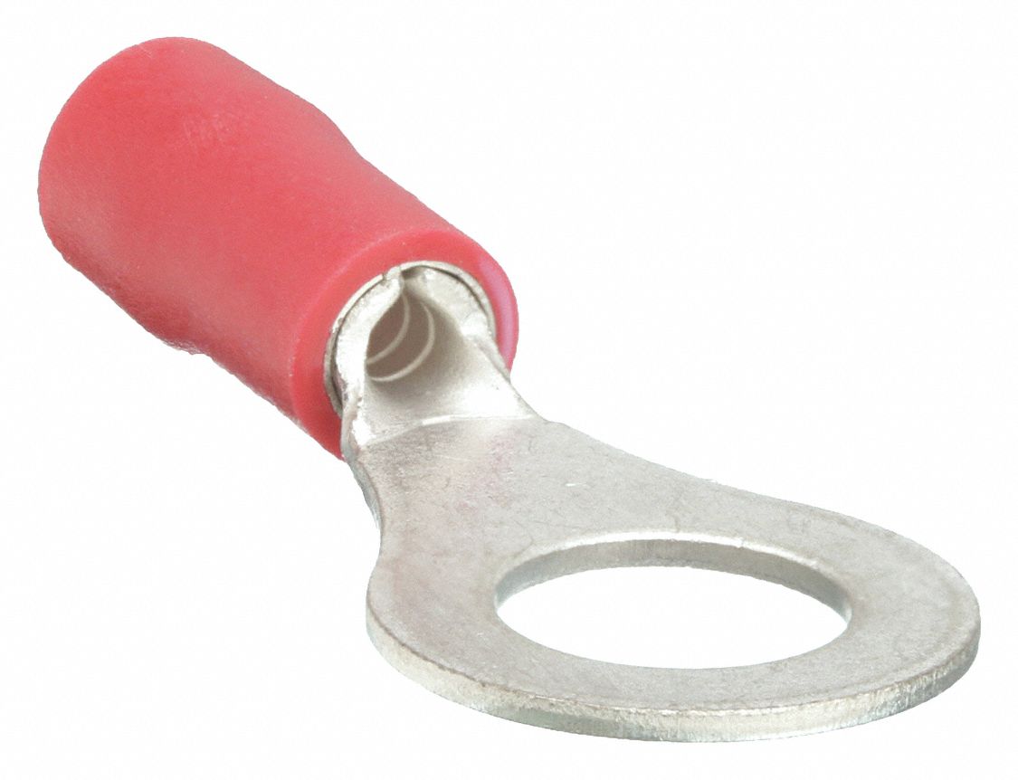RING TERMINAL, VINYL, RED, #4 STUD SIZE, 22 AWG TO 16 AWG WIRE SIZE RANGE, 100 PK