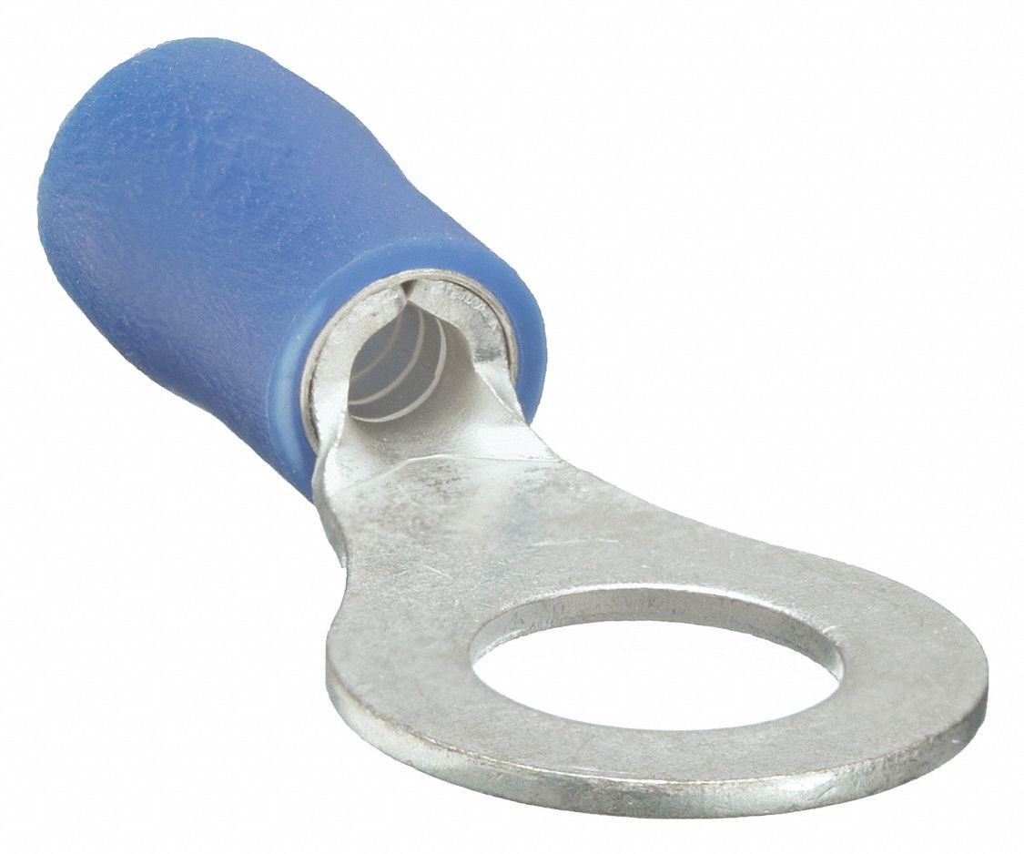 RING TERMINAL, VINYL, BLUE, ½ IN STUD SIZE, 16 AWG TO 14 AWG WIRE SIZE RANGE, 100 PK