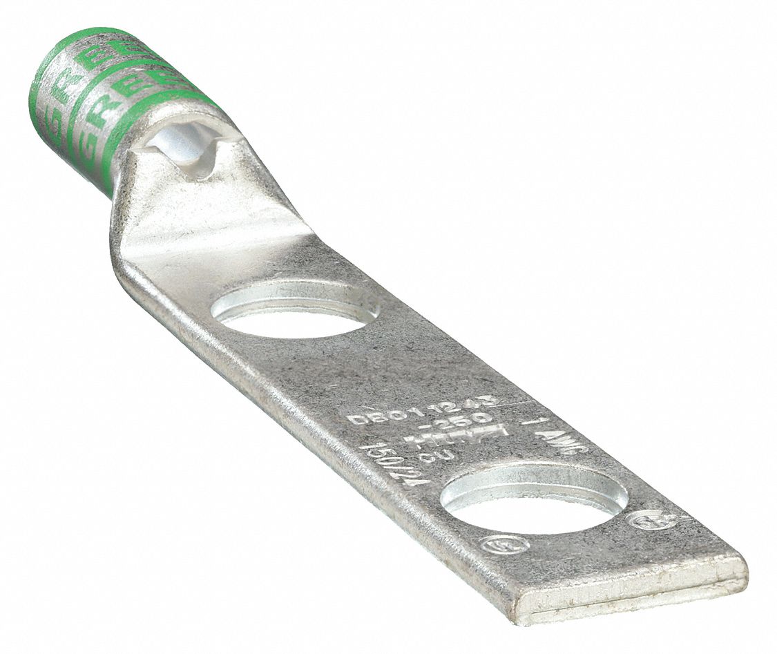 CONNECTEUR DE COMPRESSION &Agrave; COSSE &Agrave; DEUX TROUS, CUIVRE, 1 AWG, 4,17 PO LONGUEUR, 0,75 PO LARGEUR, 1/2 PO
