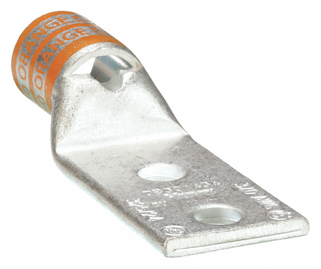 TWO-HOLE LUG COMPRESSION CONNECTOR, 3/0 AWG MAX WIRE SIZE, ¼ IN STUD SIZE, 13/16 IN STRIP L
