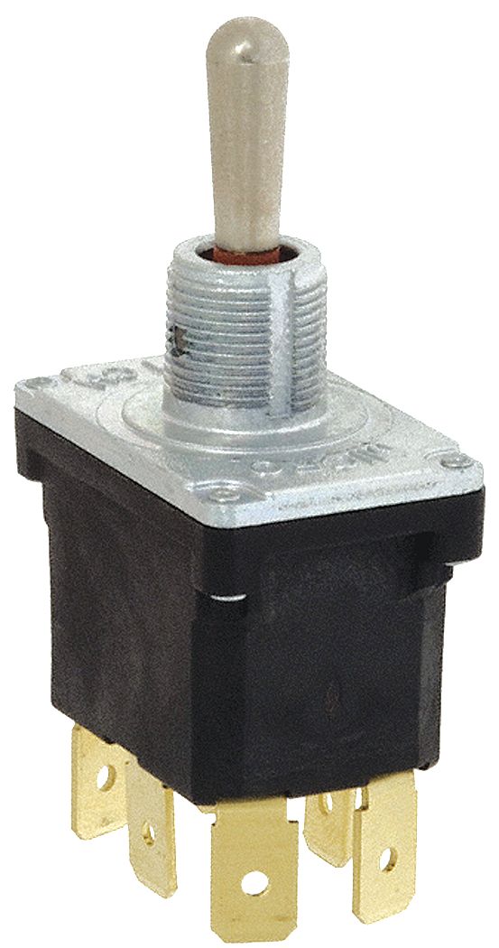 Toggle Switch: DPDT, 6 Connections, On/On/On, 15A @ 277V AC, 1 hp HP, Quick Connect