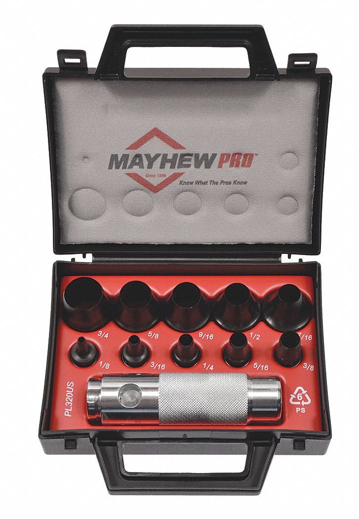 HOLLOW PUNCH SET, 3/4 IN/1 IN OVERALL L, 11 PIECES, CASE, SAE, HOLLOW, HOLLOW PUNCH