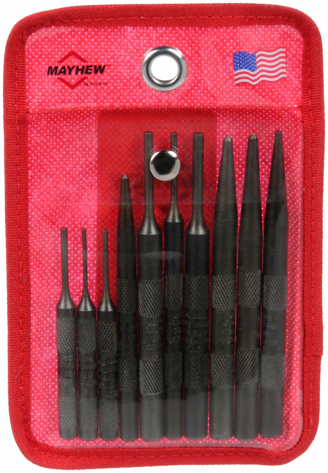 MAYHEW SELECT Combination Punch Set 4 in Overall Lg, 10 Pieces, Center Punch/Pin Punch/Prick