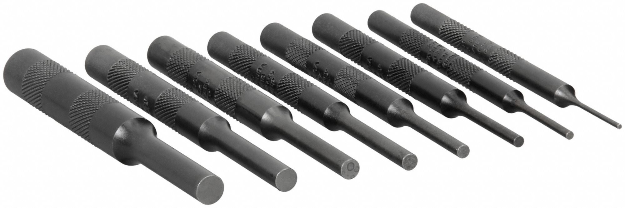 DRIVE PIN PUNCH SET, 1/16 IN/5/64 IN/3/32 IN/⅛ IN/5/32 IN/3/16 IN/¼ IN/5/16 IN TIP DIA, 8 PIECES