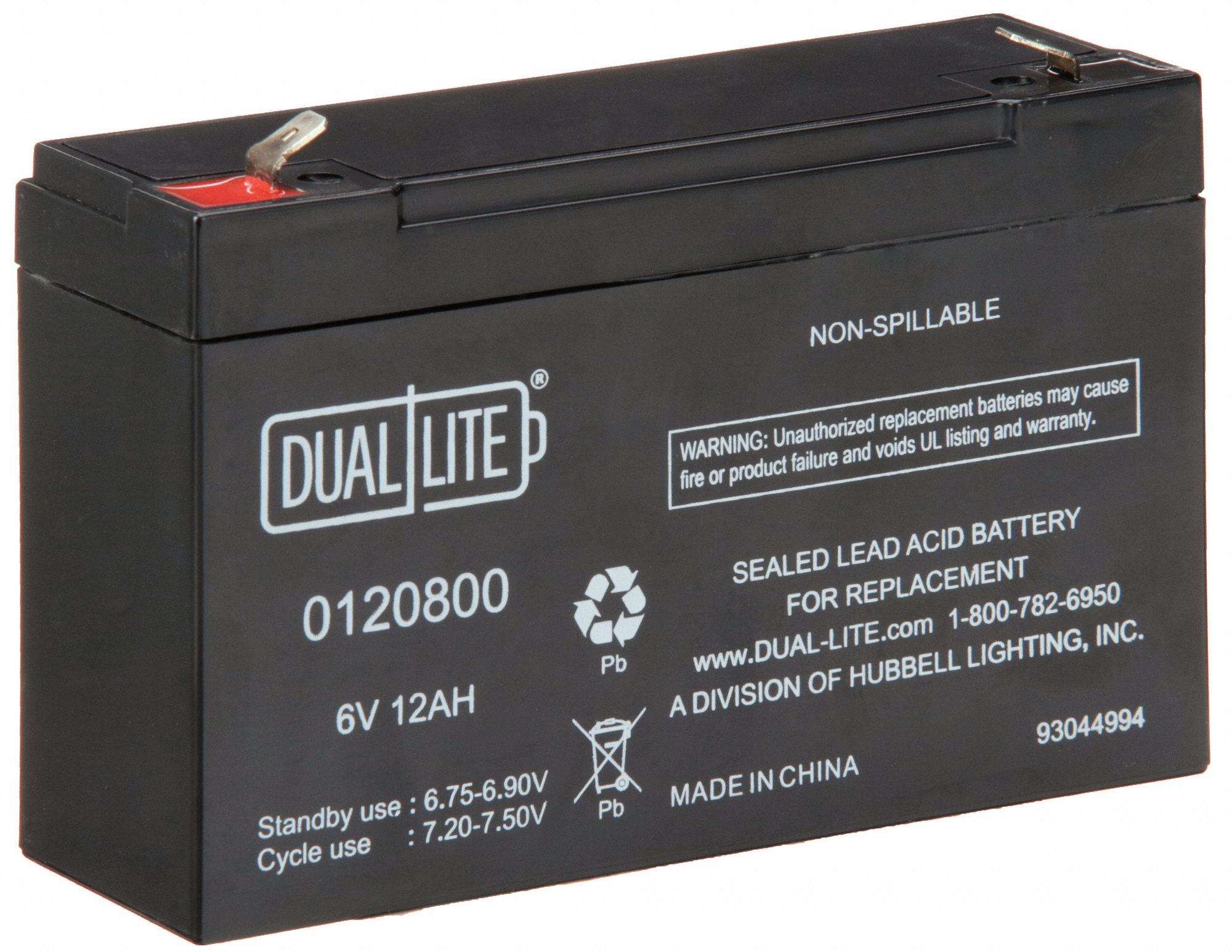 Battery: Sealed Lead Acid, 6 V Volt, 12 Ah Battery Capacity, 4 in Overall Ht, 2 in Overall Dp