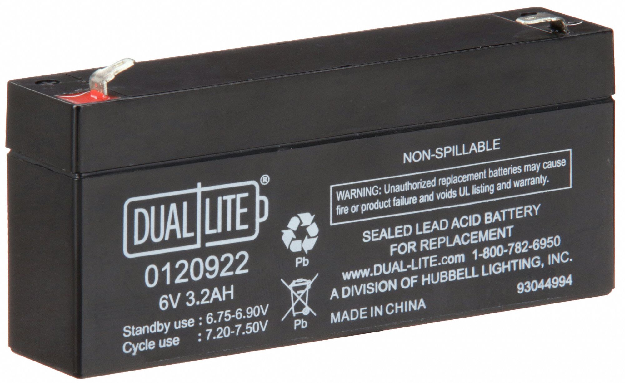 Battery: Sealed Lead Acid, 6 V Volt, 3 Ah Battery Capacity, 2 3/4 in Overall Ht, 6 in Overall Wd