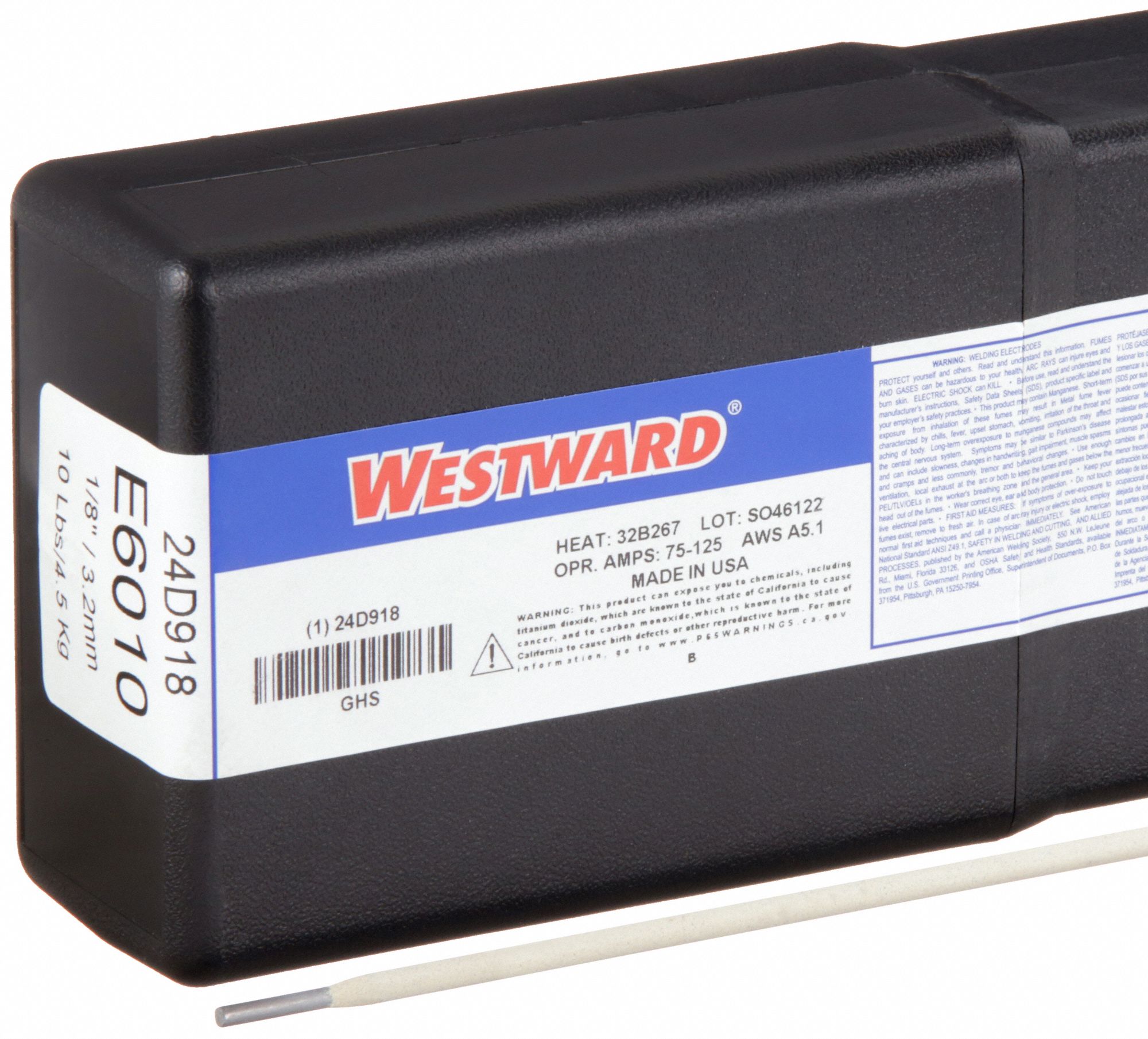 Stick Electrode: Carbon Steel, E6010, 1/8 in x 14 in, 10 lb