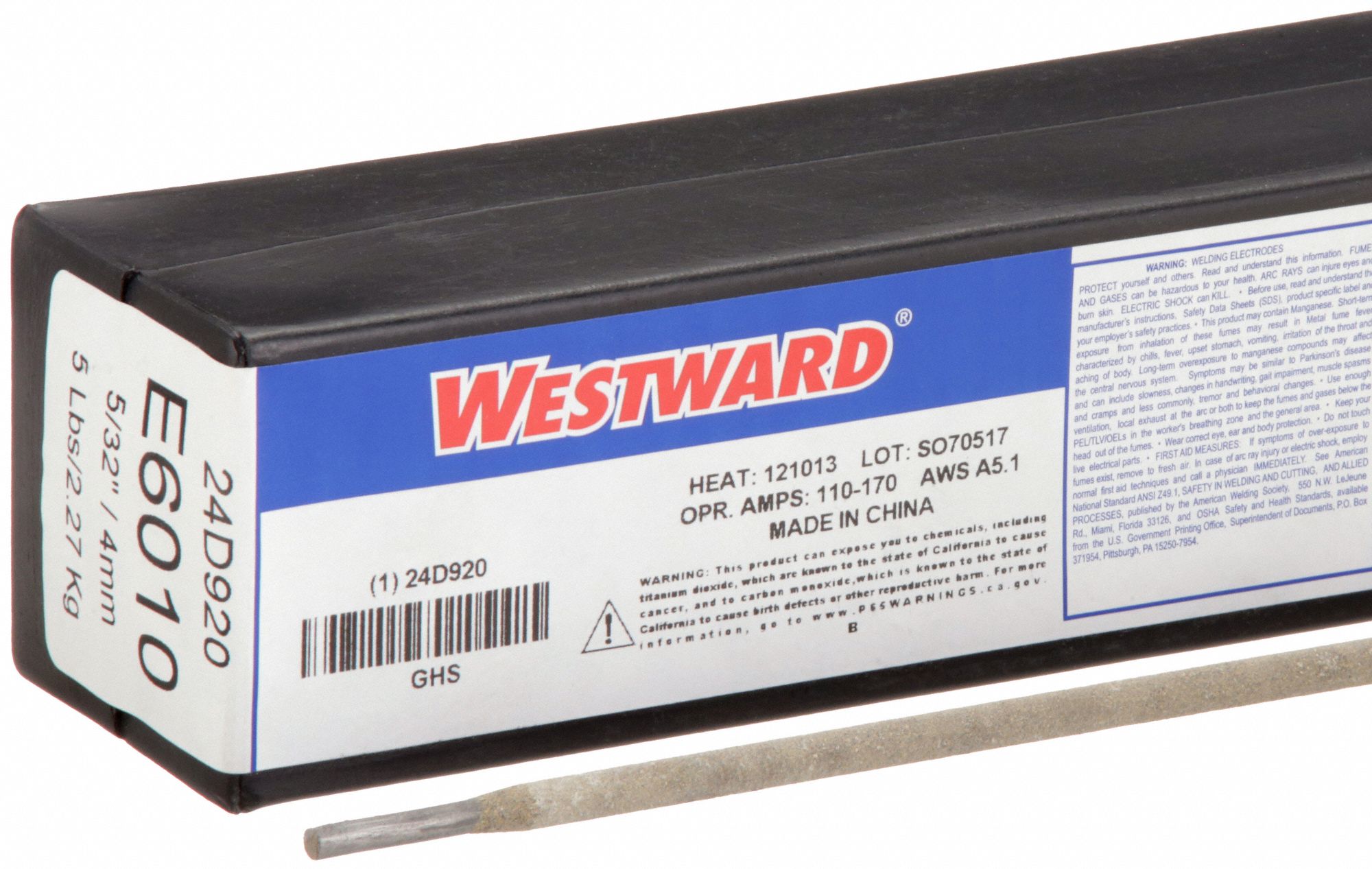 Stick Electrode: Carbon Steel, E6010, 5/32 in x 14 in, 5 lb