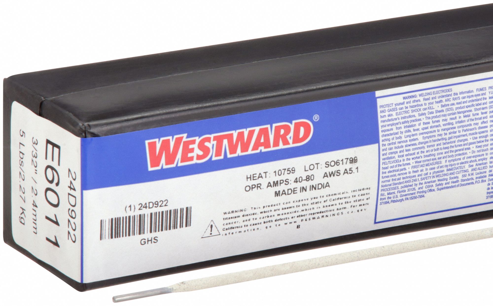 Stick Electrode: Carbon Steel, E6011, 3/32 in x 14 in, 5 lb