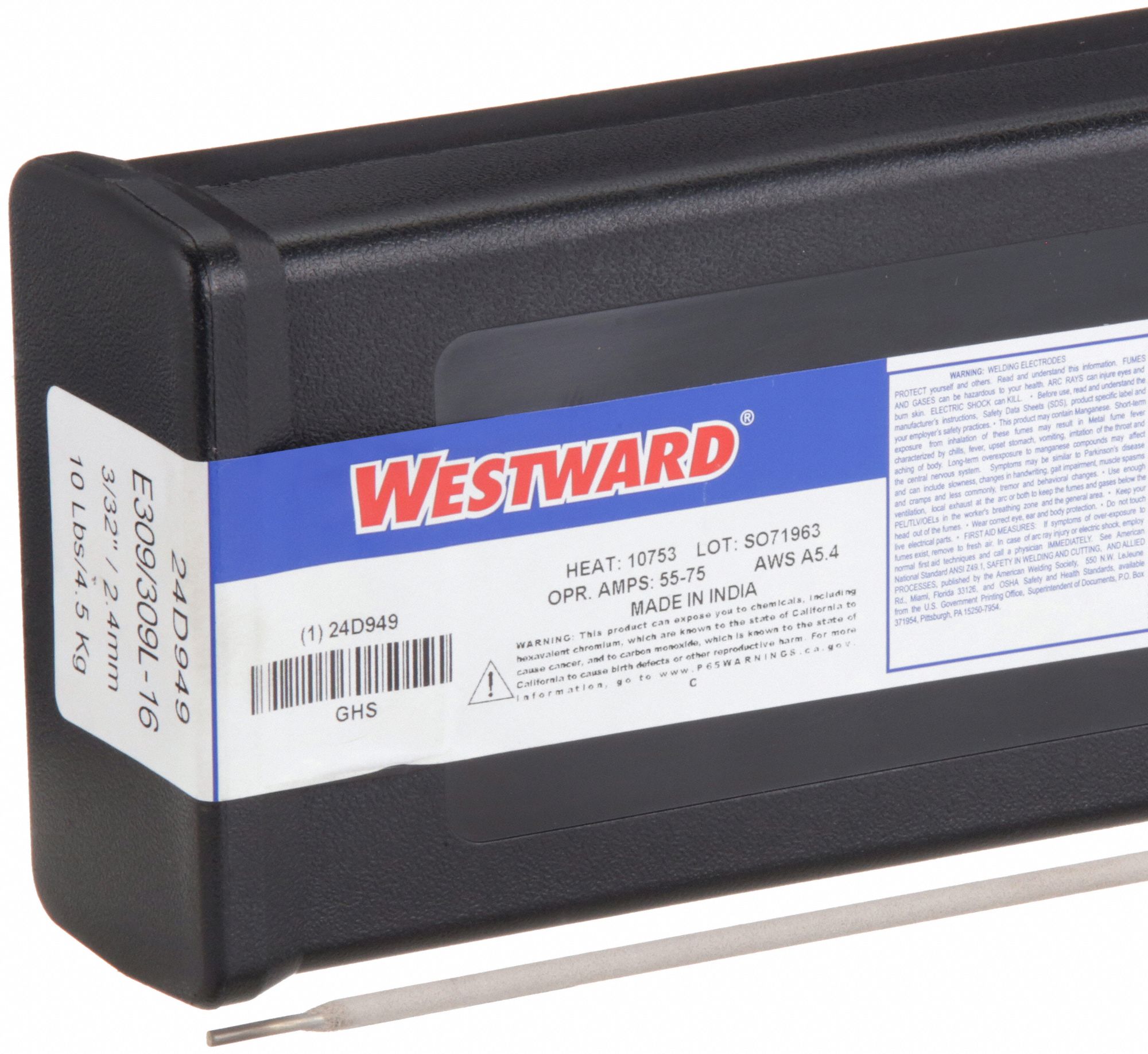 Stick Electrode: Stainless Steel, E309/309L-16, 3/32 in x 12 in, 10 lb