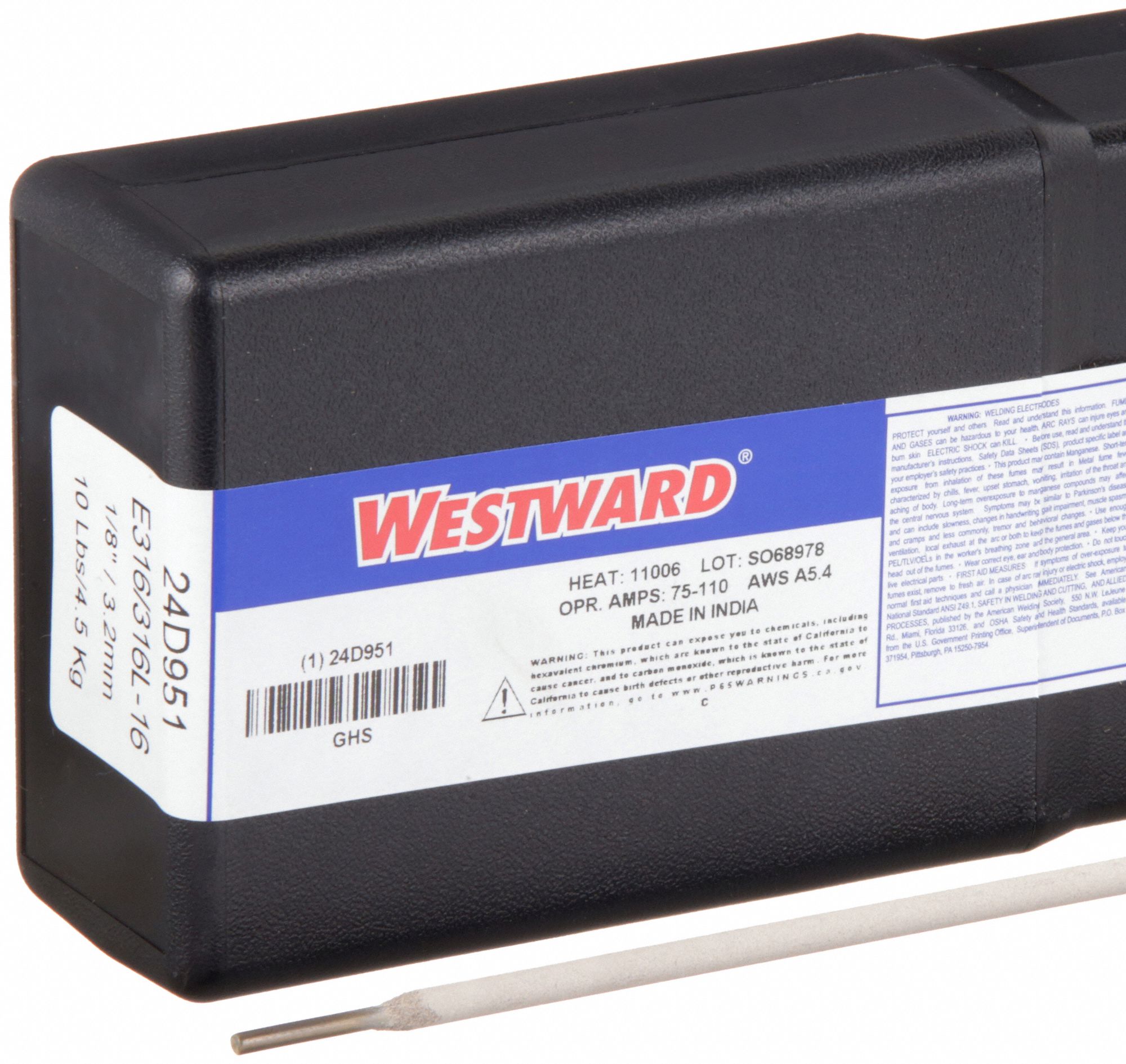 Stick Electrode: Stainless Steel, E316/316L-16, 1/8 in x 14 in, 10 lb