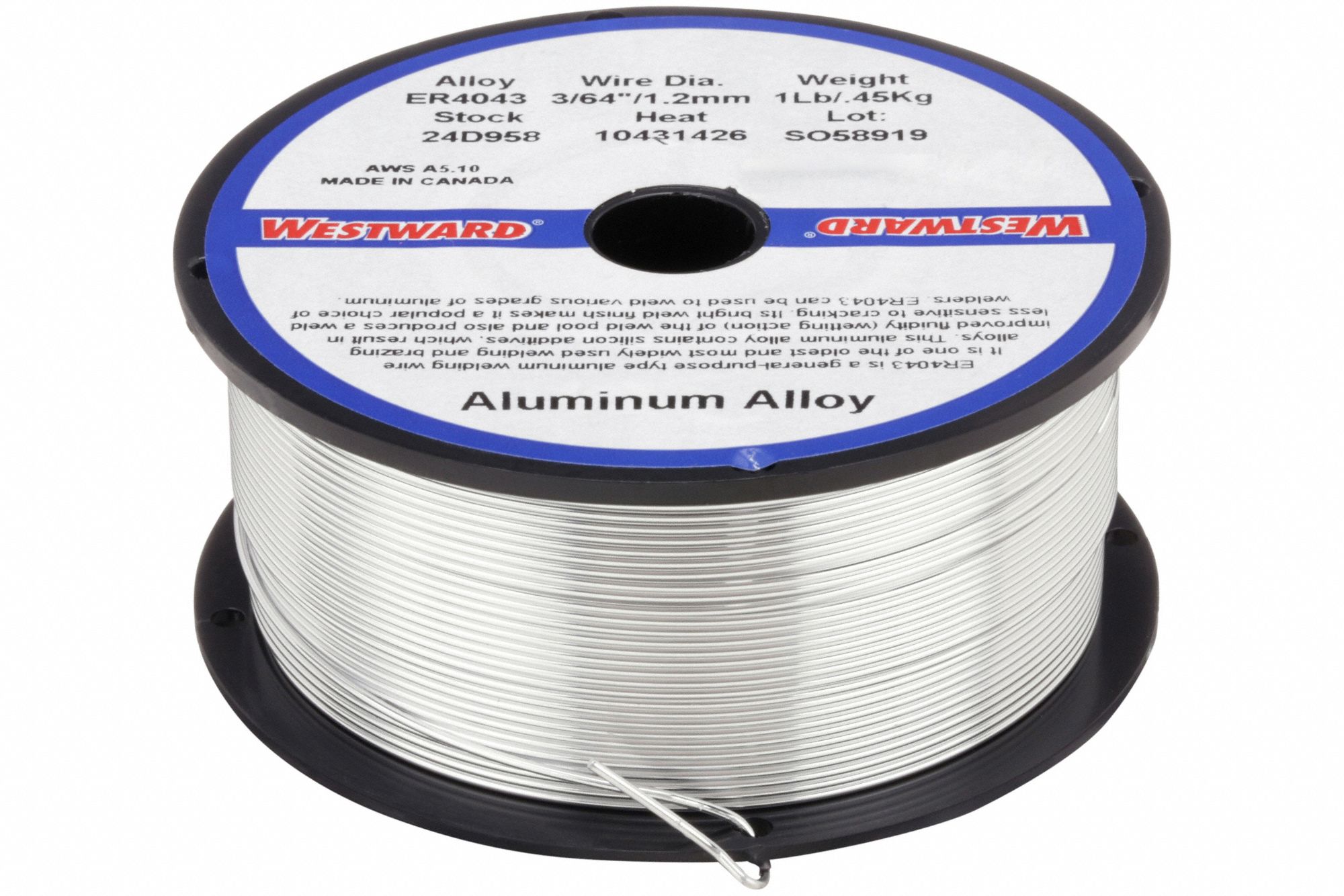 WESTWARD, Aluminum, ER4043, MIG Welding Wire - 24D958|ER4043-047-01 -  Grainger