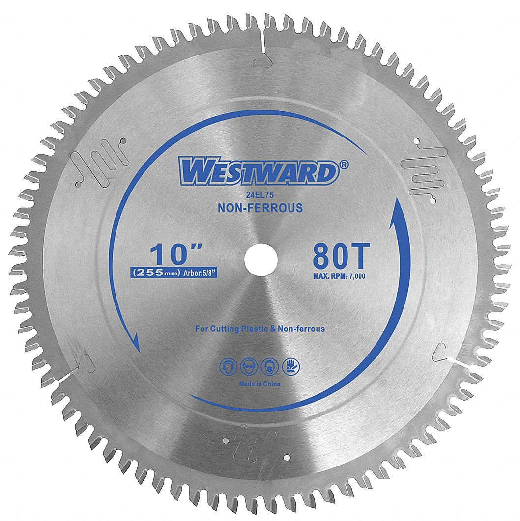 CIRCULAR SAW BLADE, CARBIDE, 7¼ IN DIA, 80, ⅝ IN, 15 ° , 7000 RPM, ROUND, FOR WOOD