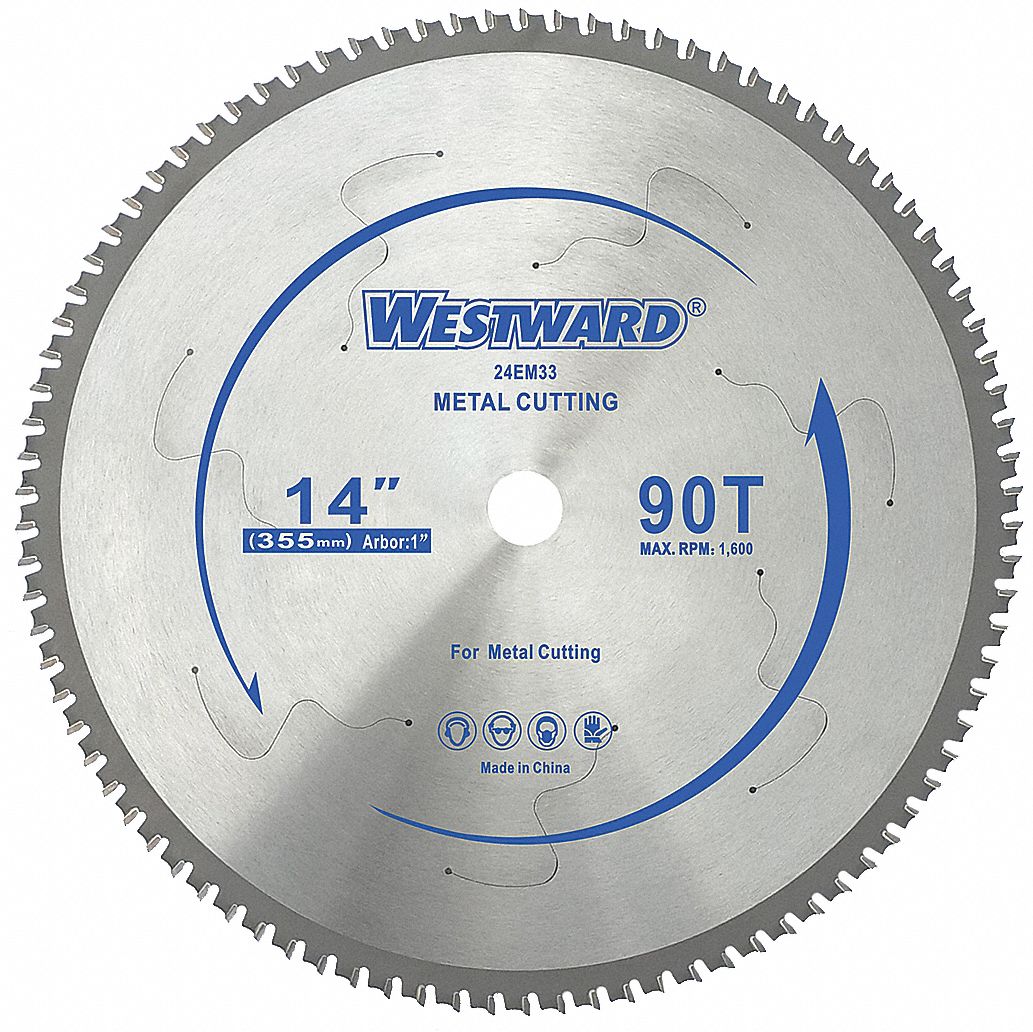 CIRCULAR SAW BLADE, CARBIDE, 14 IN DIA, 90, 1 IN, 10 ° , 1600 RPM, FOR AL