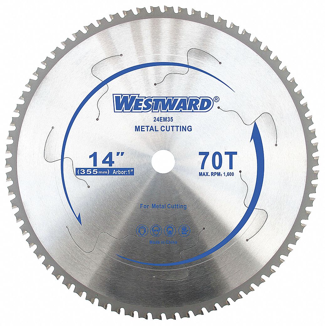 CIRCULAR SAW BLADE, CARBIDE, 14 IN DIA, 70, 1 IN, 10 ° , 1600 RPM, FOR AL