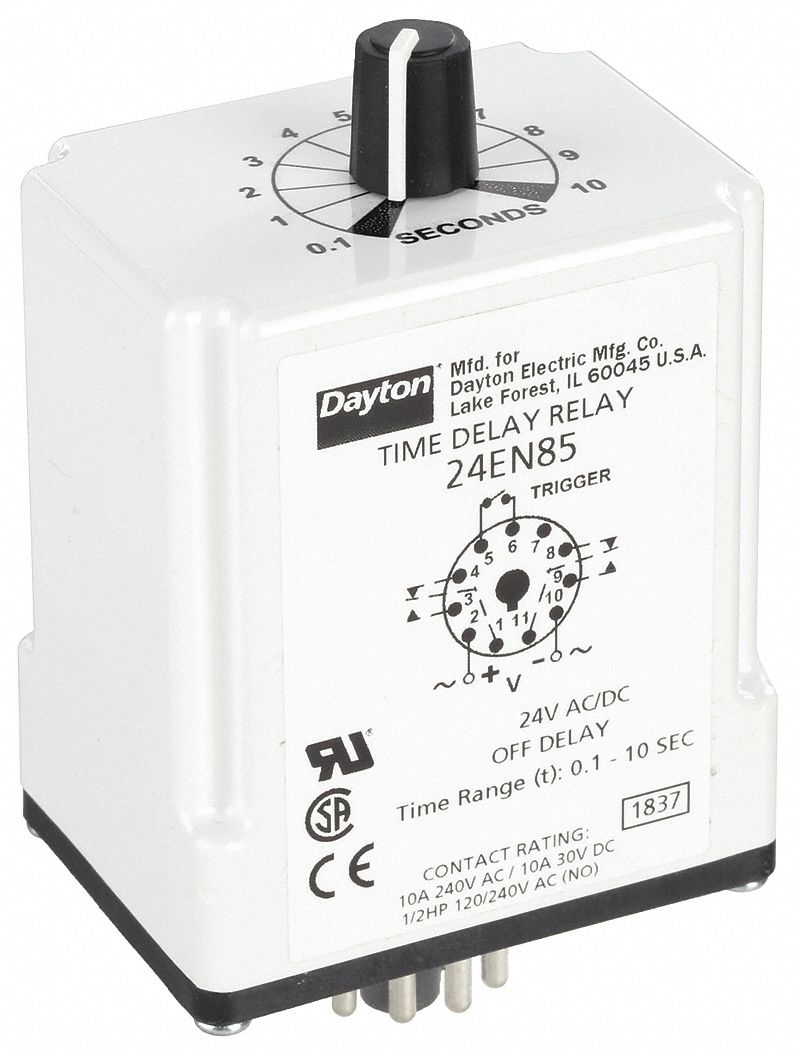 Single Function Time Delay Relay: Socket Mounted, 24V AC/DC, 10 A, 11 Pins/Terminals