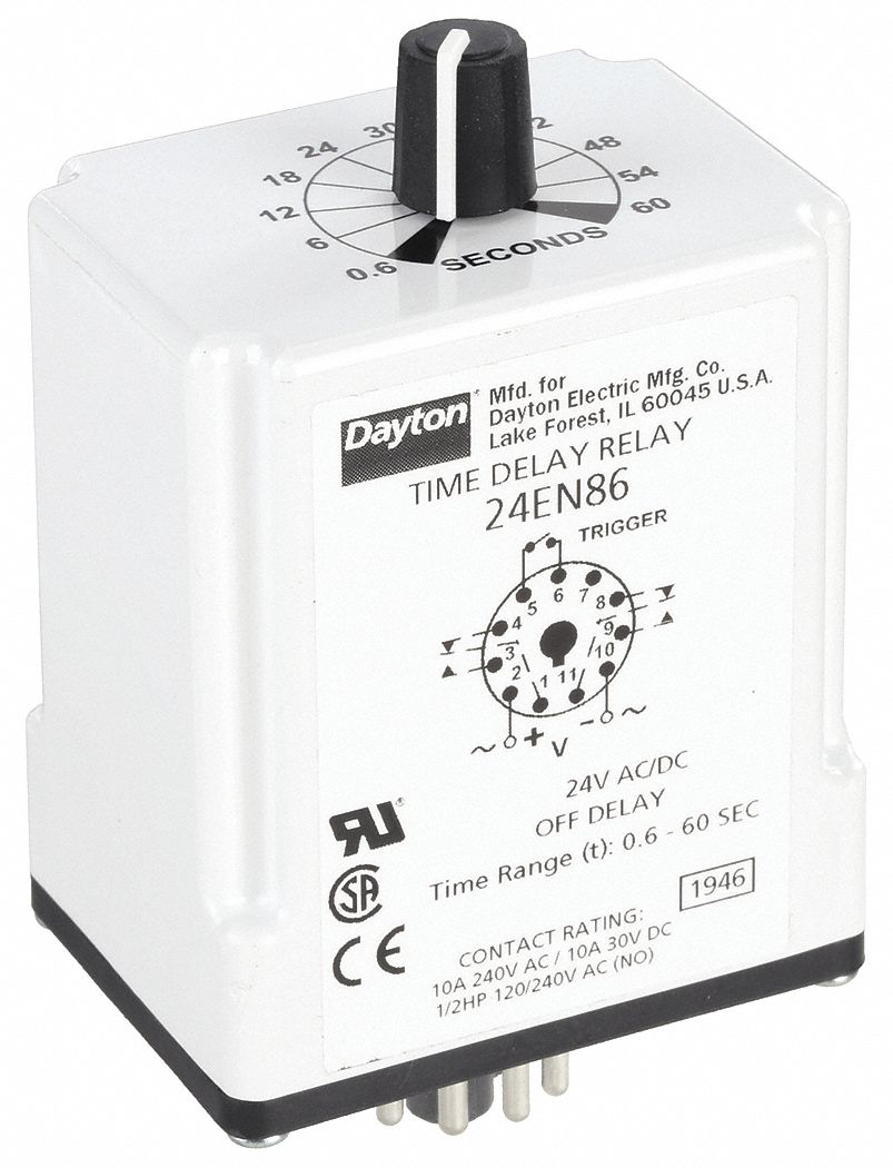 Single Function Time Delay Relay: Socket Mounted, 24V AC/DC, 10 A, 11 Pins/Terminals