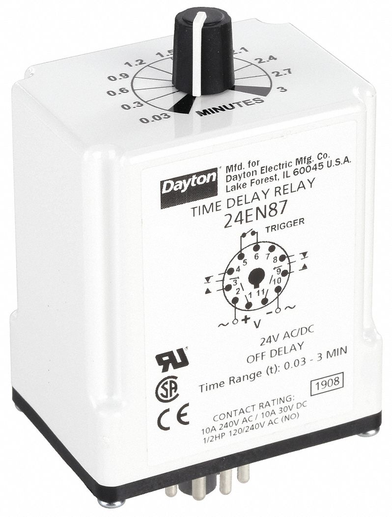 DAYTON, Socket Mounted, 24V AC/DC, Single Function Time Delay Relay
