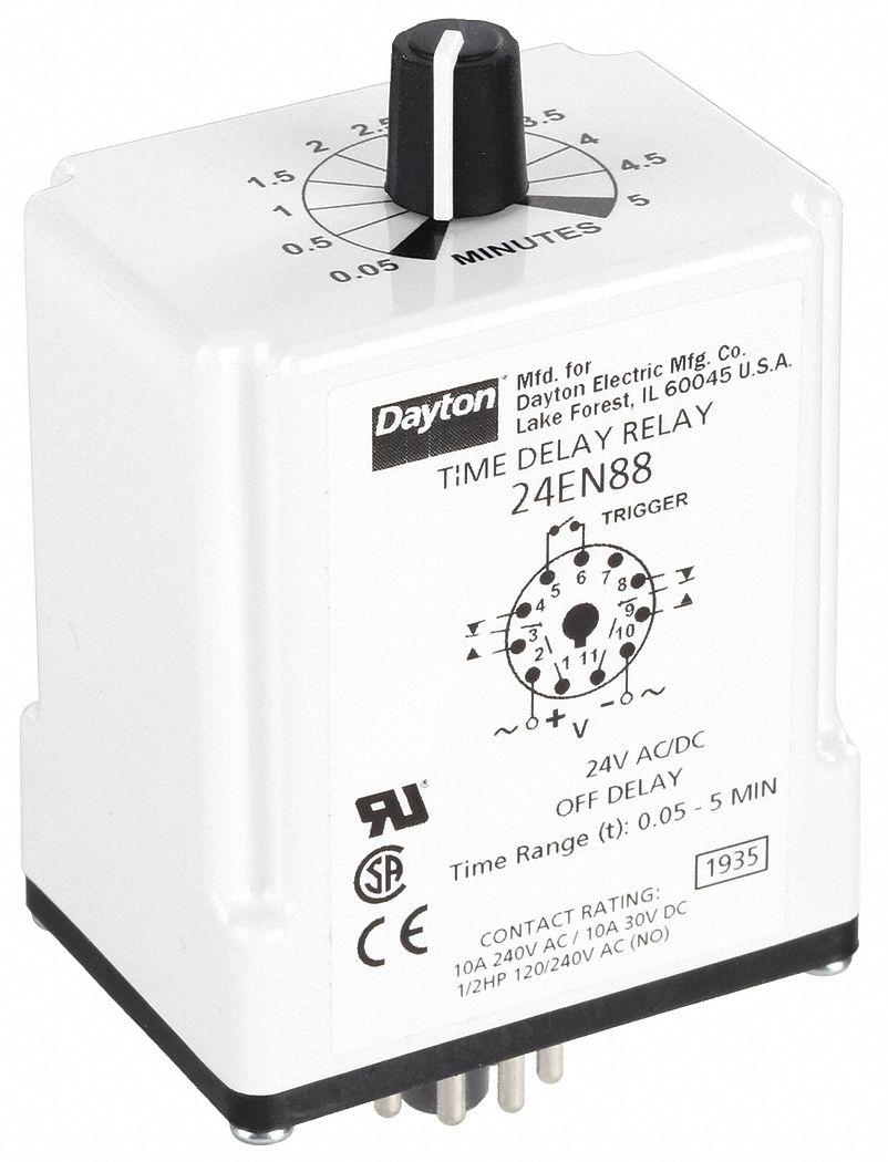 Single Function Time Delay Relay: Socket Mounted, 24V AC/DC, 10 A, 11 Pins/Terminals