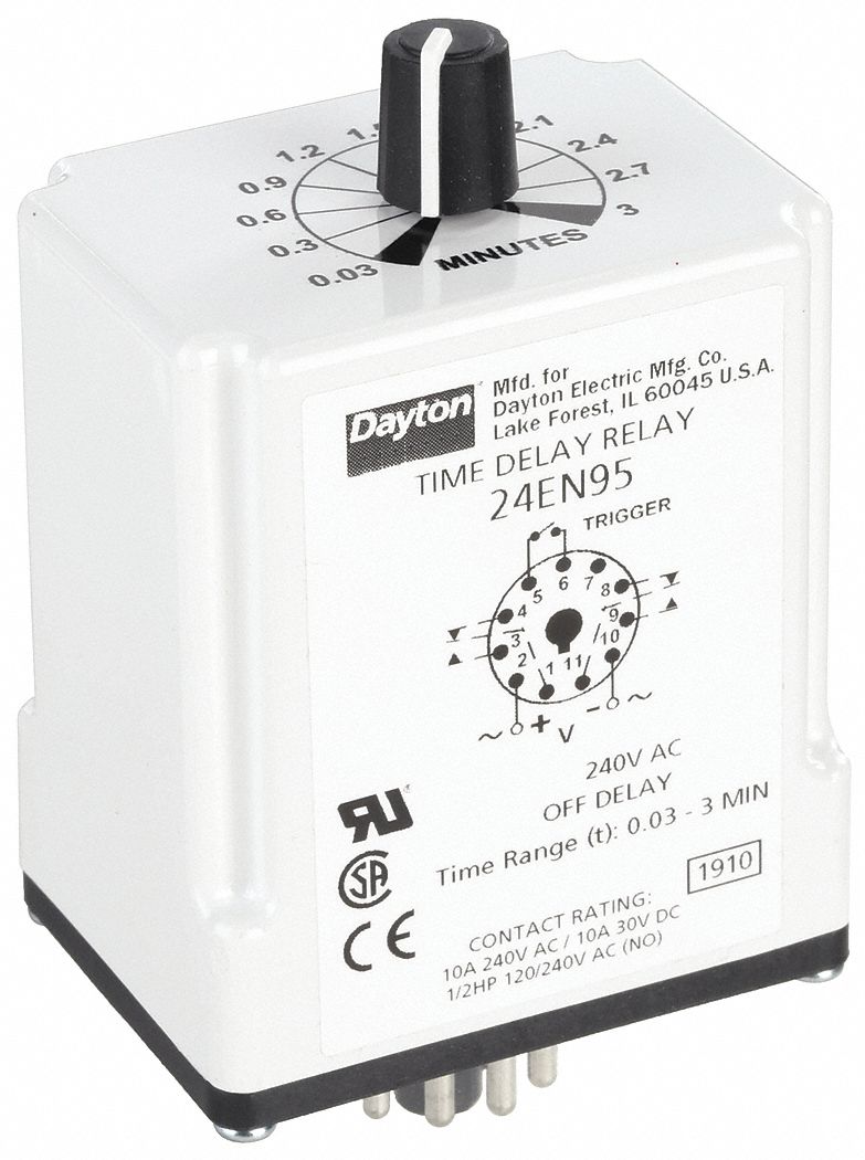 Single Function Time Delay Relay: Socket Mounted, 240V AC, 10 A, 11 Pins/Terminals, Off Delay