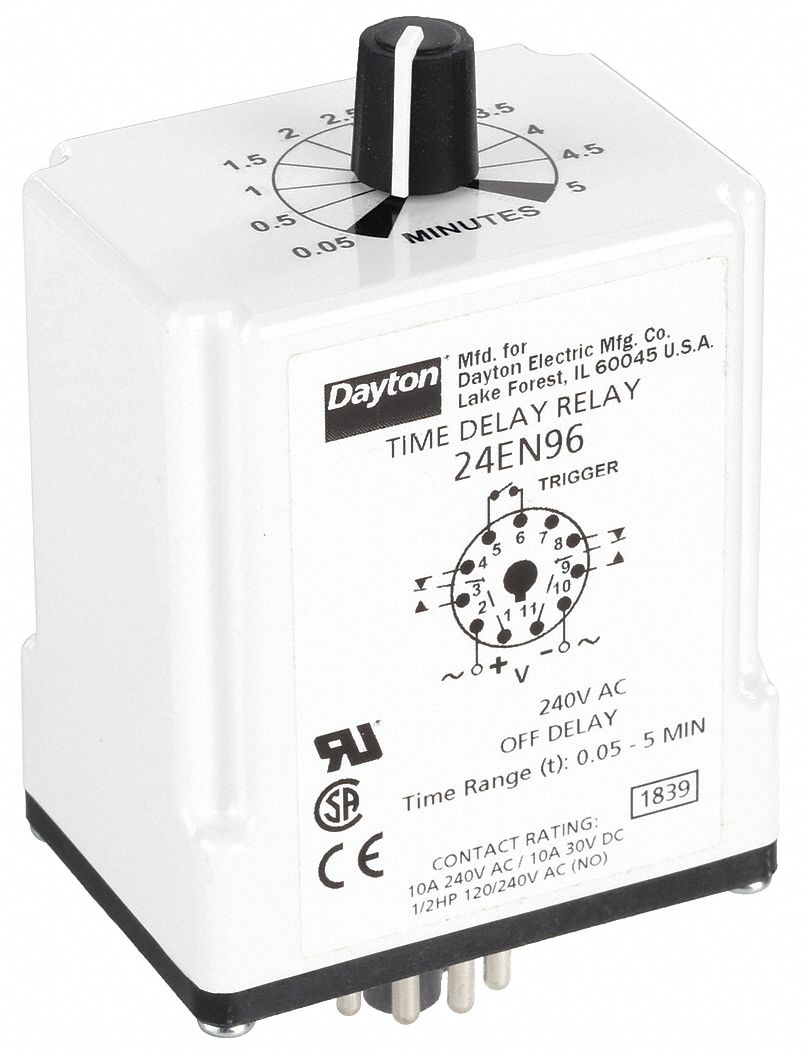 Single Function Time Delay Relay: Socket Mounted, 240V AC, 10 A, 11 Pins/Terminals, Off Delay