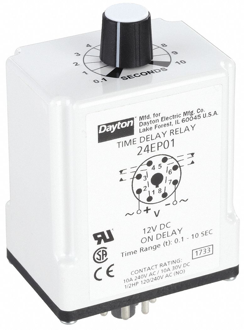 Single Function Time Delay Relay: Socket Mounted, 240V AC, 10 A, 8 Pins/Terminals, On Delay