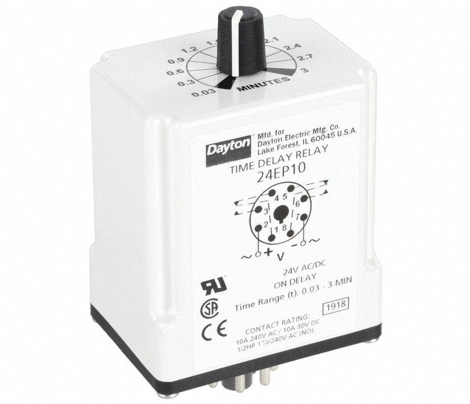 DAYTON Relevador de Retardo de Tiempo, Voltaje de Bobina 24VCA/CD, 10A ...