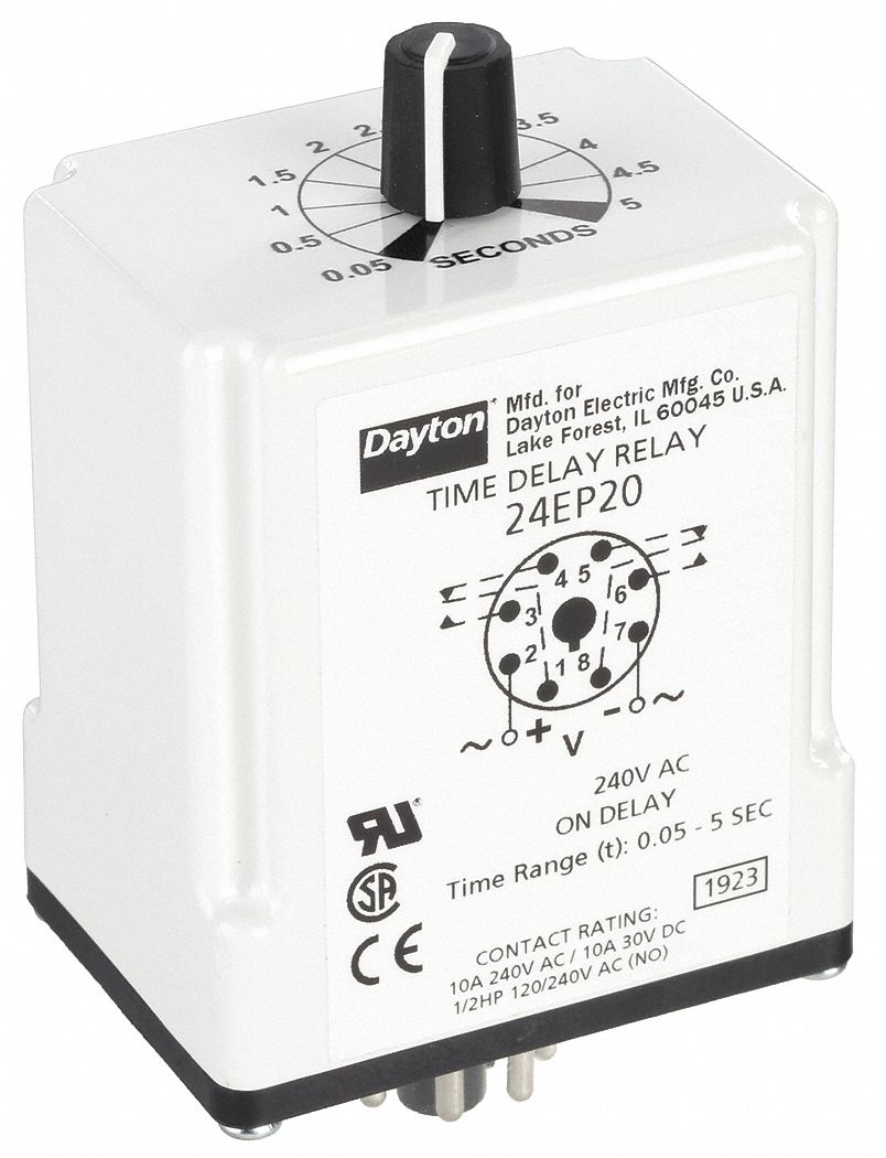 DAYTON, Socket Mounted, 240V AC, Single Function Time Delay Relay 24EP2024EP20 Grainger