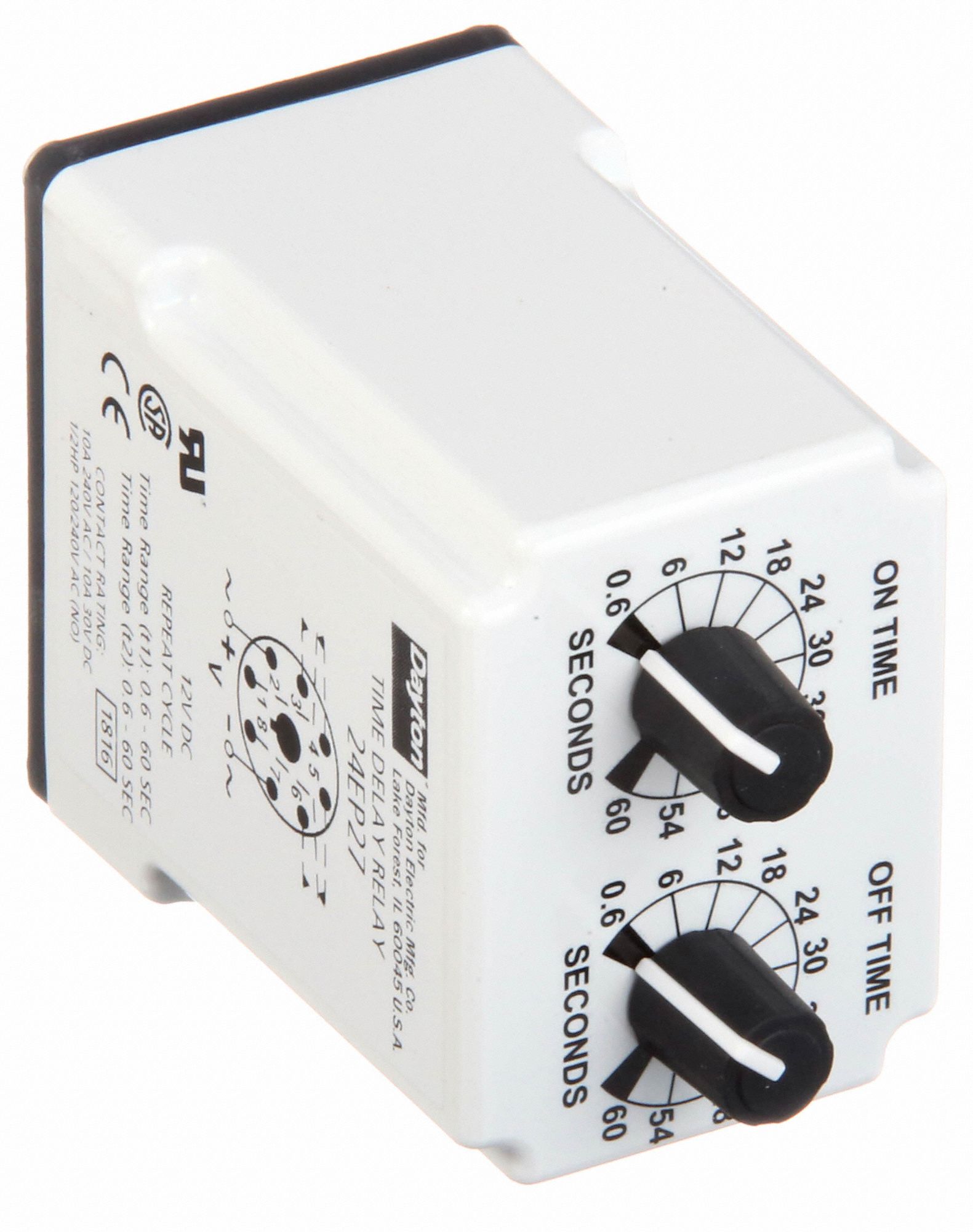 DAYTON Single Function Time Delay Relay 8 Pins Relay, Potentiometer