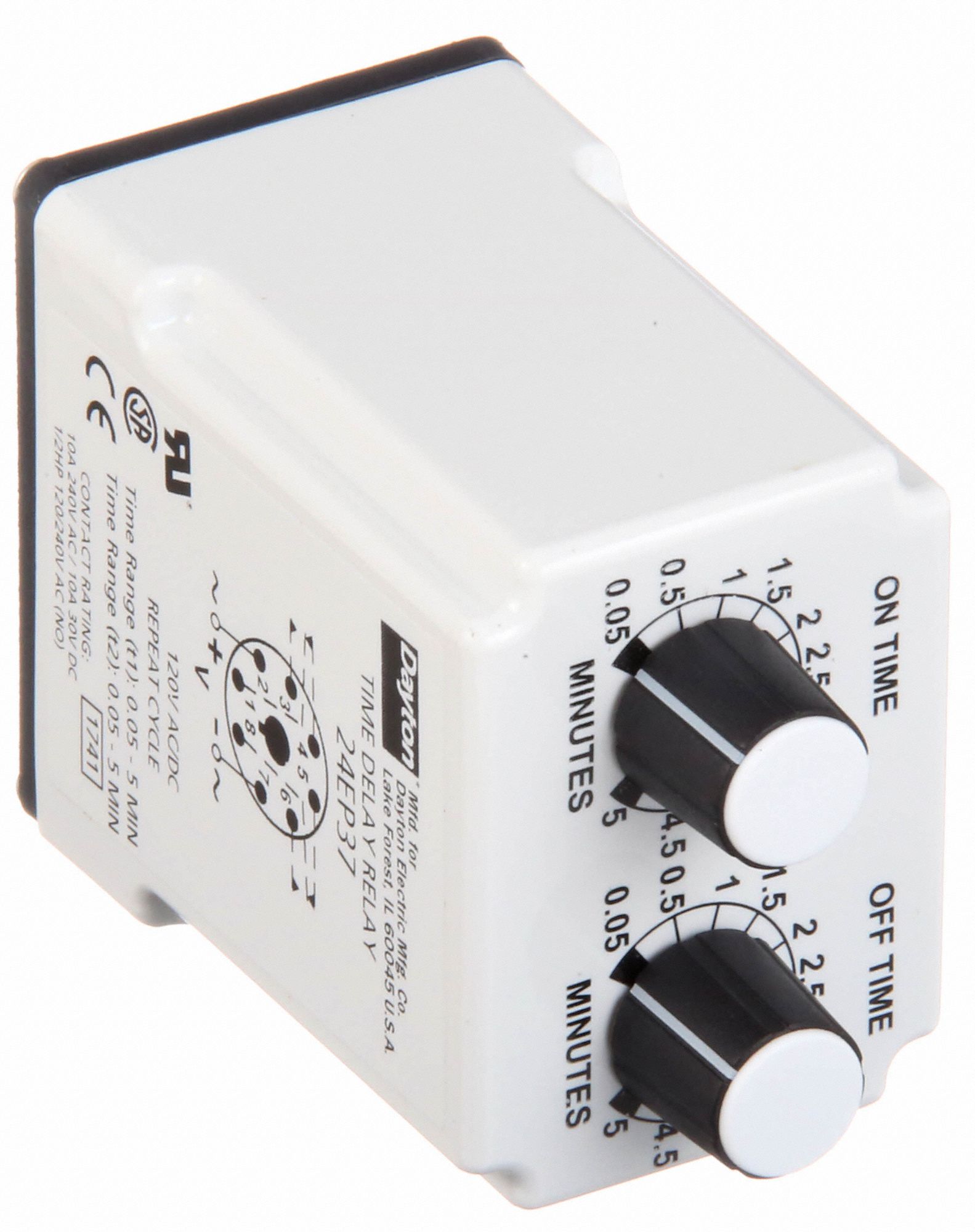 DAYTON Single Function Time Delay Relay 8 Pins Relay, Potentiometer